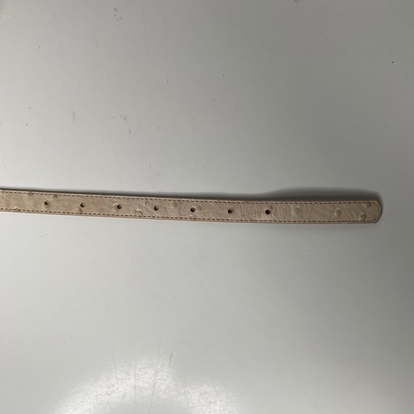 J. Crew Factory Genuine Leather‎ Ostrich Embossed Belt Gold Buckle Cream Size S - Picture 8 of 13